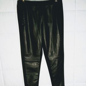 VEGAN FAUX LEATHER SKINNY MOTO LEGGINGS W/ZIPPERS
